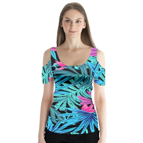 Leaves Picture Tropical Plant Butterfly Sleeve Cutout Tee  by Sapixe