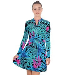 Leaves Picture Tropical Plant Long Sleeve Panel Dress