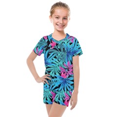 Leaves Picture Tropical Plant Kids  Mesh Tee And Shorts Set