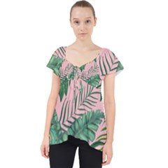 Tropical Greens Leaves Design Lace Front Dolly Top by Sapixe