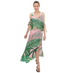 Tropical Greens Leaves Design Maxi Chiffon Cover Up Dress