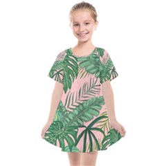 Tropical Greens Leaves Design Kids  Smock Dress