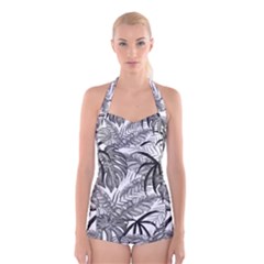 Drawing Leaves Nature Picture Boyleg Halter Swimsuit  by Sapixe