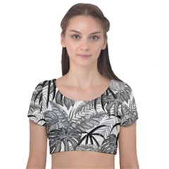 Drawing Leaves Nature Picture Velvet Short Sleeve Crop Top 