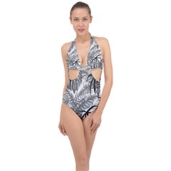 Drawing Leaves Nature Picture Halter Front Plunge Swimsuit by Sapixe