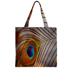 Peacock Feather Feather Bird Zipper Grocery Tote Bag by Sapixe