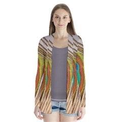 Peacock Feather Feather Bird Drape Collar Cardigan by Sapixe