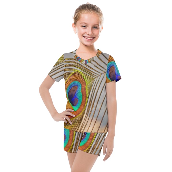 Peacock Feather Feather Bird Kids  Mesh Tee and Shorts Set