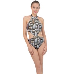 The Stones Facade Wall Building Halter Side Cut Swimsuit