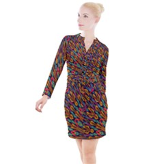 Background Abstract Texture Button Long Sleeve Dress