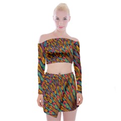 Background Abstract Texture Off Shoulder Top With Mini Skirt Set by Sapixe