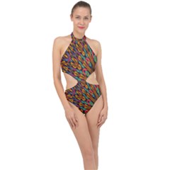 Background Abstract Texture Halter Side Cut Swimsuit