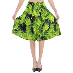 Green Hedge Texture Yew Plant Bush Leaf Flared Midi Skirt by Sapixe