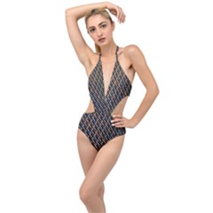 Rattan Wood Background Pattern Plunging Cut Out Swimsuit