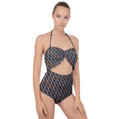 Rattan Wood Background Pattern Scallop Top Cut Out Swimsuit