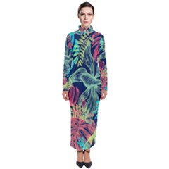 Leaves Tropical Picture Plant Turtleneck Maxi Dress