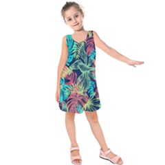 Leaves Tropical Picture Plant Kids  Sleeveless Dress