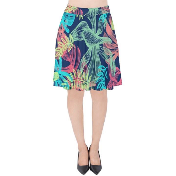 Leaves Tropical Picture Plant Velvet High Waist Skirt