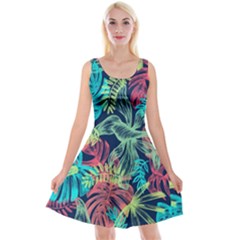 Leaves Tropical Picture Plant Reversible Velvet Sleeveless Dress by Sapixe