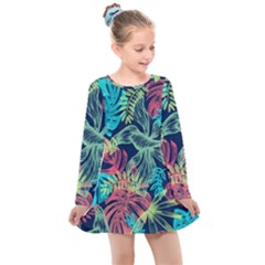 Leaves Tropical Picture Plant Kids  Long Sleeve Dress