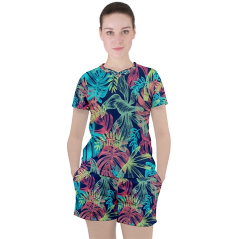 Leaves Tropical Picture Plant Women s Tee And Shorts Set by Sapixe