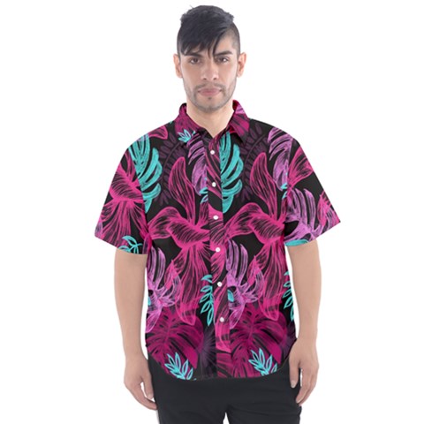 Leaves Drawing Reason Pattern Men s Short Sleeve Shirt by Sapixe