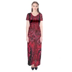 Wgt Fractal Red Black Pattern Short Sleeve Maxi Dress by Sapixe