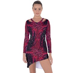 Wgt Fractal Red Black Pattern Asymmetric Cut-out Shift Dress