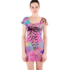 Illustration Reason Leaves Design Short Sleeve Bodycon Dress