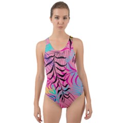 Illustration Reason Leaves Design Cut-out Back One Piece Swimsuit by Sapixe