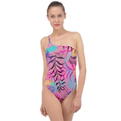 Illustration Reason Leaves Design Classic One Shoulder Swimsuit by Sapixe