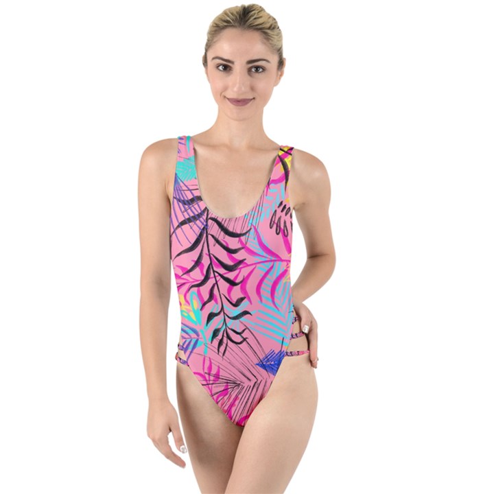 Illustration Reason Leaves Design High Leg Strappy Swimsuit