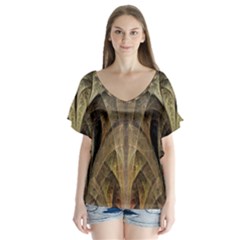 Fractal Art Graphic Design Image V-neck Flutter Sleeve Top by Sapixe