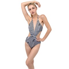 Brickwork Stone Building Facade Plunging Cut Out Swimsuit