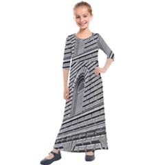 Brickwork Stone Building Facade Kids  Quarter Sleeve Maxi Dress by Sapixe