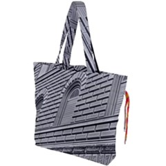 Brickwork Stone Building Facade Drawstring Tote Bag by Sapixe