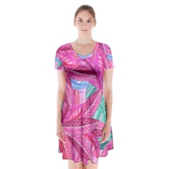 Leaves Tropical Reason Stamping Short Sleeve V-neck Flare Dress