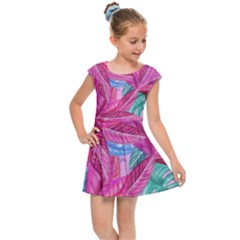 Leaves Tropical Reason Stamping Kids Cap Sleeve Dress