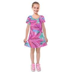 Leaves Tropical Reason Stamping Kids  Short Sleeve Velvet Dress by Sapixe