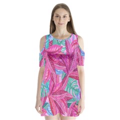 Leaves Tropical Reason Stamping Shoulder Cutout Velvet One Piece