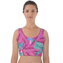 Leaves Tropical Reason Stamping Velvet Crop Top by Sapixe