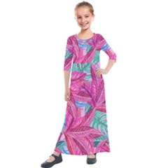 Leaves Tropical Reason Stamping Kids  Quarter Sleeve Maxi Dress by Sapixe