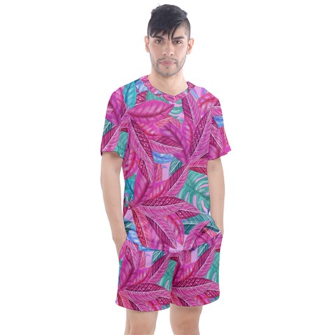 Leaves Tropical Reason Stamping Men s Mesh Tee And Shorts Set by Sapixe