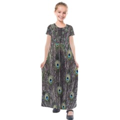 Background Peacock Feathers Kids  Short Sleeve Maxi Dress