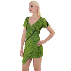 Butterbur Leaf Plant Veins Pattern Short Sleeve Asymmetric Mini Dress by Sapixe