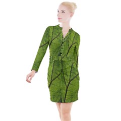 Butterbur Leaf Plant Veins Pattern Button Long Sleeve Dress by Sapixe