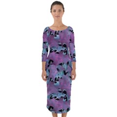 Modern Abstract Texture Pattern Quarter Sleeve Midi Bodycon Dress by dflcprints