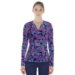 Modern Abstract Texture Pattern V-neck Long Sleeve Top by dflcprints