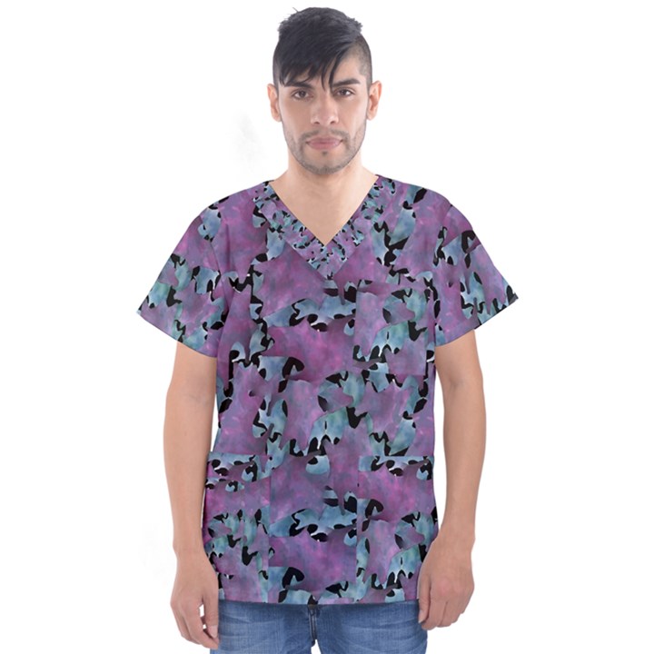 Modern Abstract Texture Pattern Men s V-Neck Scrub Top