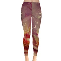 Wonderful Roses With Butterflies And Light Effects Leggings  by FantasyWorld7